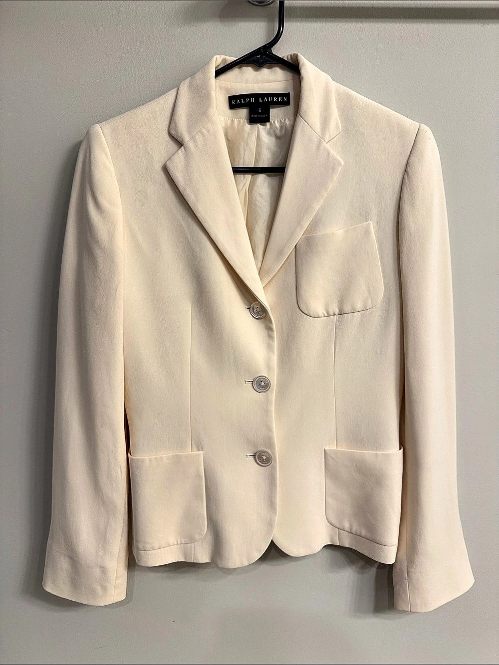 Ralph Lauren Black Label 100% Silk Ivory Blazer Size 6